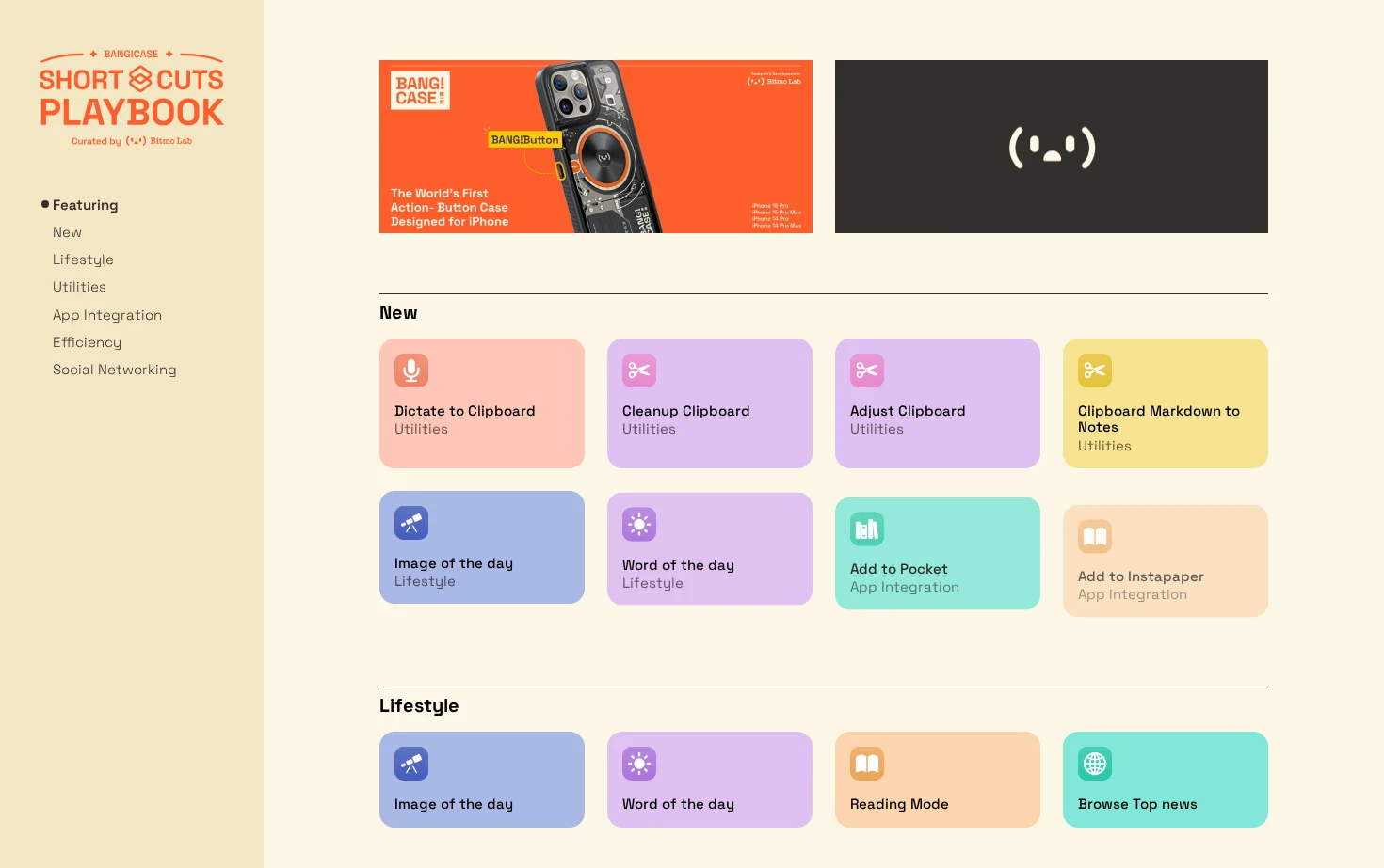 BANG!CASE SHORTCUTS PLAYBOOK 页面快照